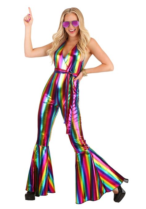 Disco clothes for women - Women's Sexy Gold Flared Jumpsuit Costume. $39.99. Previous. 1. 2. Next. At Halloween Costumes.com, we offer a wide variety of adult costumes from the easy flowing 60s and the dance crazed 70s. If it's a women's sexy disco dress or a men's fun-loving hippie costume your looking for, we have them available in a variety of sizes, including plus.